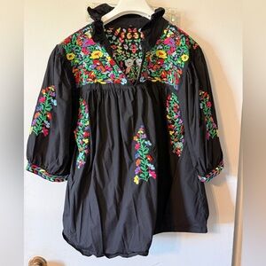 SPIRIT DRESS Fiesta Embroidered Black Floral Women's Top